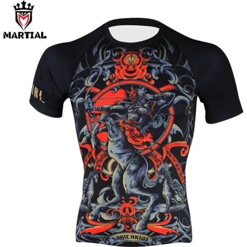Martial:Sagittarius original printed rashguard men mma boxing shirt compression shirts running jogging gym shirts fight tights