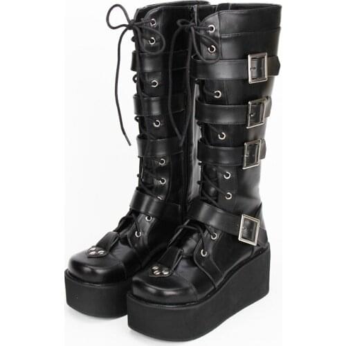 Princess sweet punk shoes Custom Japanese students punk thick bottom COS boots high boots lace zipper Muffin women pu9708