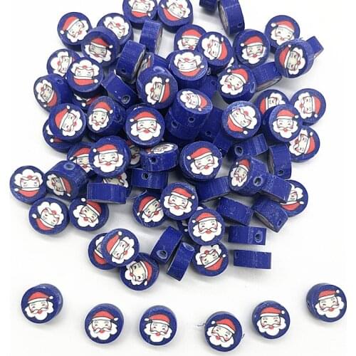 30pcs 10mm Christmas Pattern Beads Polymer Clay Spacer Loose Beads for Jewelry Making DIY Handmade Bracelet Accessories #05