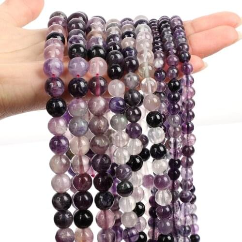 Natural Stone Beads Smooth Purple Fluorite Round Loose Beads For Jewelry Making DIY Bracelets Necklace Accessories 6/8/10/12MM