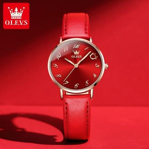 OLEVS Luxury Brand Watch Ladies Leather Watch Ladies Unique Simple Quartz Bracelet Watch Ladies Elegant Clock Zegarek Damski