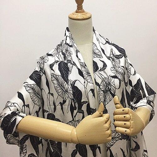 Black white floral print stretch silk satin Charmeuse fabric 136cm width,SSC386