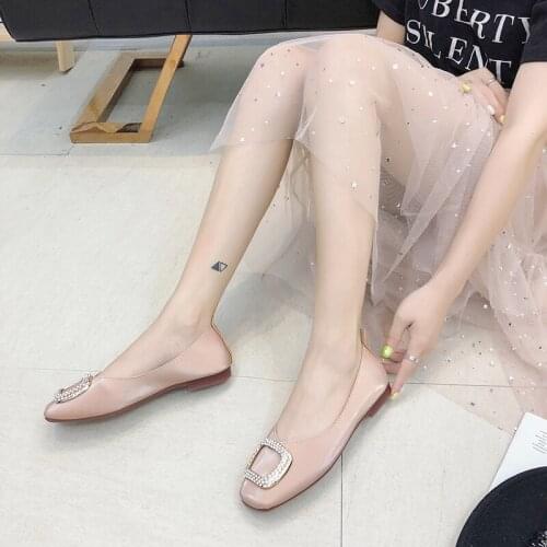 Elegant Square head Shoes Pure color classic Soft Shoes Breathable Literary Womens Rhinestone Casual Flat Shoes Ladies U25-06