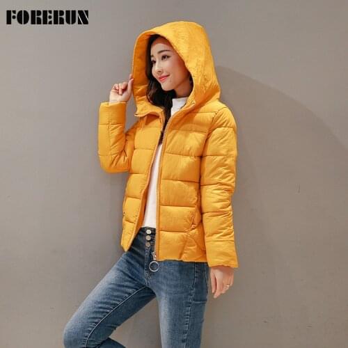 FORERUN Winter Jacket Women Plus Size Bubble Coat Solid Cotton Padded Hooded Parka 6XL 5XL