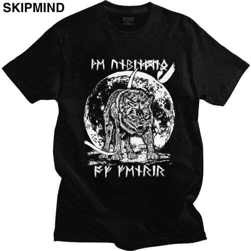 Viking Valhalla Odin Tshirt Men Cotton Moon Fenrir Lokis Son Tee Shirt Cool Short Sleeve Printed T-shirt Clothing Vikings Tops