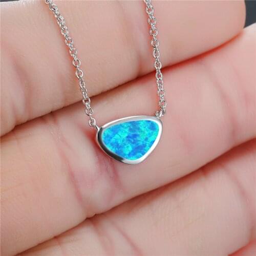 Geometric White Blue Fire Opal Pendant Necklaces For Women Fashion Jewelry Cute Triangle Birthstone Necklace Bridal Wedding Gift
