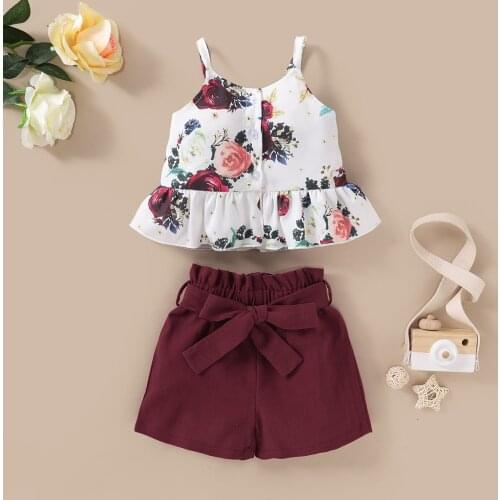 1-4Years Summer Toddler Baby Girls Kids Clothes Ruffled Flower Sleeveless Vest Top Bow Shorts Set Outfits
