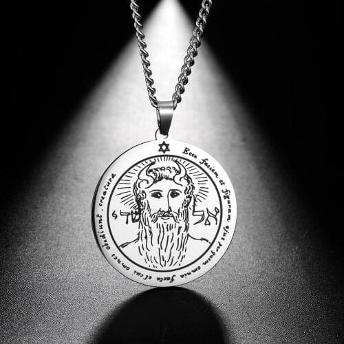 My Shape Key of Solomon First Third Pentacle Of The Moon Mercury Sun Saturn Stainless Steel Necklaces for Men Amulet Jewelry