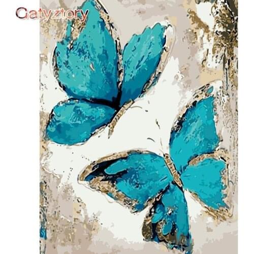 Paint By Numbers Adults blue butterfly Photo Frames Oil On Canvas animals Handmade wall Decoration home Gatyztory Diy Kit