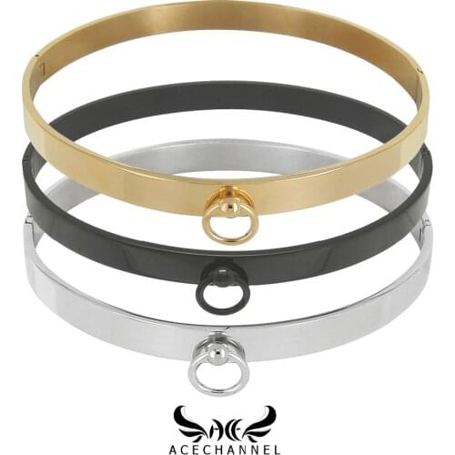 Gold black silver color polished stainless steel slave choker necklace fetish wear woman jewelry