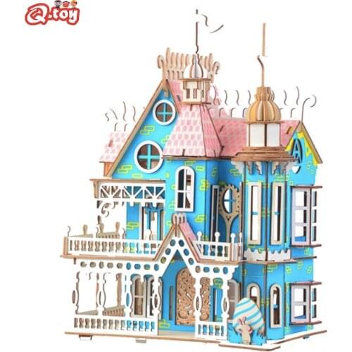 3D Toy wooden puzzle villa jigsaw architecture DIY house dolls puzzles girls assembly Kids Boys Girls Educational House puzzle