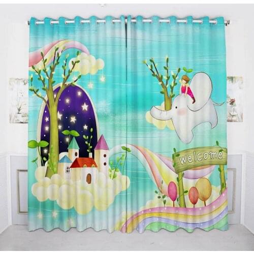 Custom Window Curtains for Living Room Bedroom Nursery Kids Children Room Window Tulle Sheer Drapes Tree Elephant Star Aqua