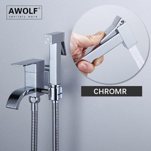 Toilet Hand Held Bidet Sprayer Chrome Solid Brass Douche Kit Bidet Faucet Dual Outlet Mop Pool Tap Square Shattaf Shower AP2174