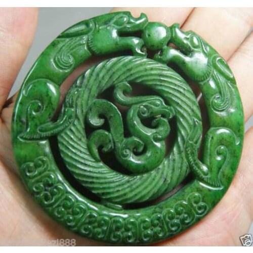 CHINESE OLD HANDWORK GREEN Jades CARVED DRAGON PENDANT / Free Shipping