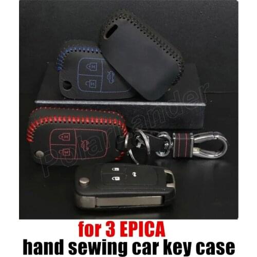 Only Red car key cover case 100% genuine leather sewing by hand auto parts fit for CHEVROLET NEW CRUZE SIAL 3 EPICA