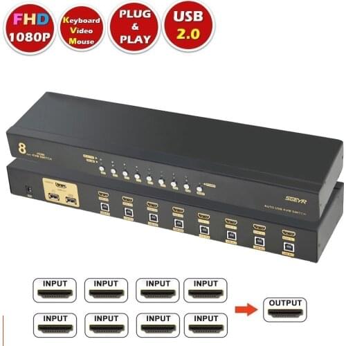 SGEYR USB HDMI KVM Switch 8 Port KVM Switch HDMI KVM Switcher HDMI Switch Support 1080P 3D Keyboard Mouse Hot-Key Switch for PC