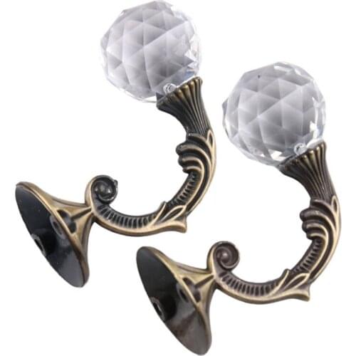 Vintage European High-grade Crystal Wall Tieback Curtain Hook Tassel Towel Hanger For Cloth-hat Hook 2PCS/Pair