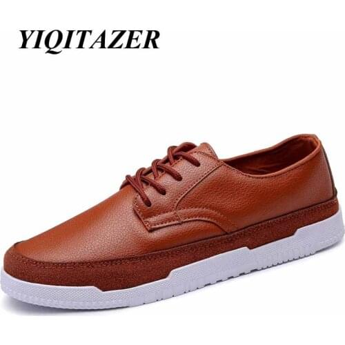YIQITAZER 2017 New Spring Fashion Boy Casual Shoes Leather Man,Lace up PU Leather Shoe Men Brown Black