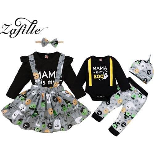 ZAFILLE Siblings Matching Halloween Outfits For Baby Girl Dress Set Boo Ghost Baby Boy Clothes Set My First Halloween Costume