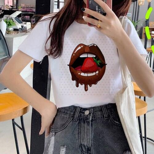 Woman summer T-shirt Ms. Red lip printed T-shirt Summer Harajuku Top T-shirt Viper Korea Clothing Women T-shirt Street Clothing