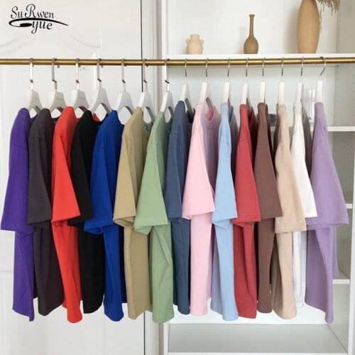 Women Casual O-neck Basic T Shirt Summer Tops Tee Shirt Korean Fashion Natural Short Hipster White Tshirt 15 Solid Color 8554