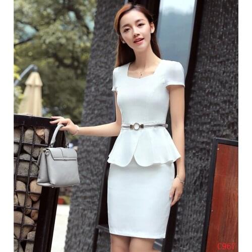 Women Business Suits with Skirt and Jacket Sets White Tops Ladies Work Wear Suits Summer Office Uniform Designs (BeltIncluded)