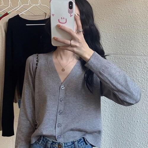 Spring Autumn Cardigan Women Vintage Solid Color Single-breasted Casual Female Warm Knitted Sweaters Knitwear Sexy Coat M44