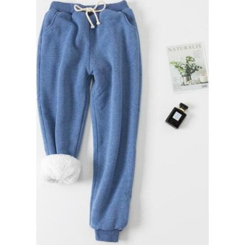 Winter Women Long Trousers Warm Thick Lamb Cashmere Harem Pants Female Elastic Waist Sweatpants Plus Size Cotton Casual Pants