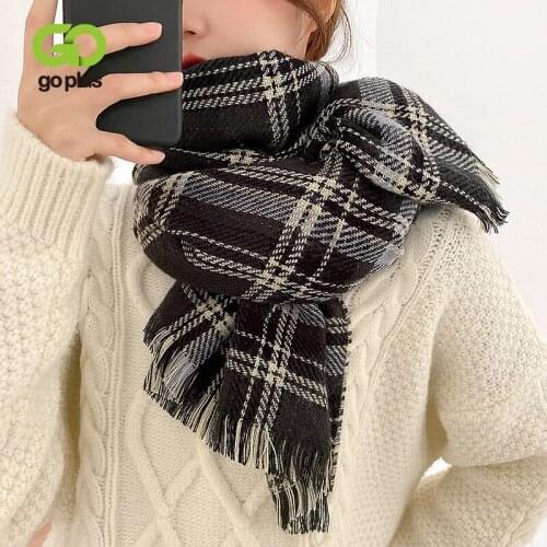 GOPLUS Winter Womens Scarves Warm Plaid Casual Vintage Black Scarf Women Foulard Femme Echarpe Femme Hiver