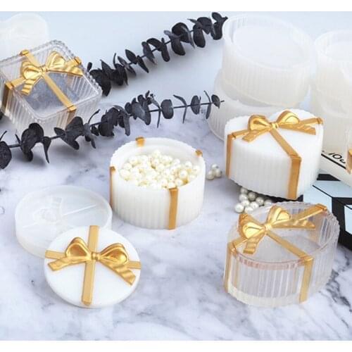 1Pcs DIY Bow Mold Gift Box Silicone Mold Love Square Round Oval Stripe Storage Box