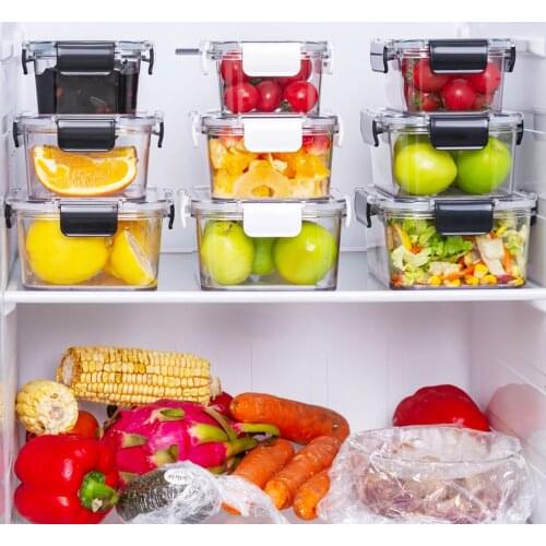 1100ml 800ml Kitchen Refrigerator Food Container Lunch Box Transparent Fruits Vegetables Meat Fresh-keeping Box Sealed Leakproof