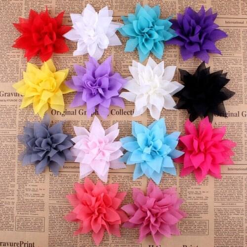 120pcs/lot 4.4" 14colors Tulle Lotus Chiffon Flower For Children Hair Accessories Chic Artificial Fabric Flowers For Headbands