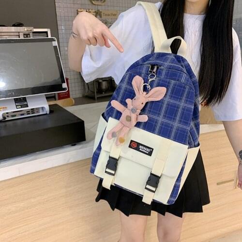 2020 Canvas Plaid Schoolbag College Style Fashion Girls Backpack Junior High School Students Casual Canvas Backpack
