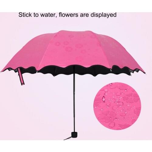 3 folding Color Changing Umbrella,Water-borne Flowering Girl Princess Parasol Umbrella Sun Rain Portable Foldable Umbrella Gift