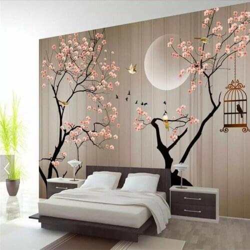 Custom 3d wallpaper new Chinese HD hand-painted flowers and birds background wall high-grade waterproof material