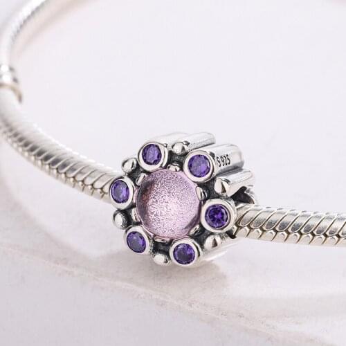 925 Sterling Silver Friendship Love Sparking Blue CZ Flower Pink Charm Pendant Bracelet DIY Jewelry Making For Original Pandora