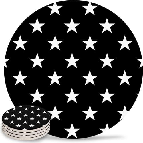 Stars White Black Placemats for Table Coffee Kitchen Accessories Table Decor Ceramic Coasters