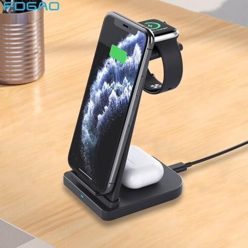 FDGAO 3 in 1 Qi Wireless Charger For iPhone 12 11 XS XR X 8 AirPods Pro Apple Watch 6 SE 5 4 3 2 Fast Charging Stand for iWatch