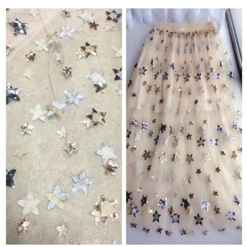 GLace 1Y/Lot Star sequins fabric mesh embroidery beads fabric for dress wedding decoration TX804
