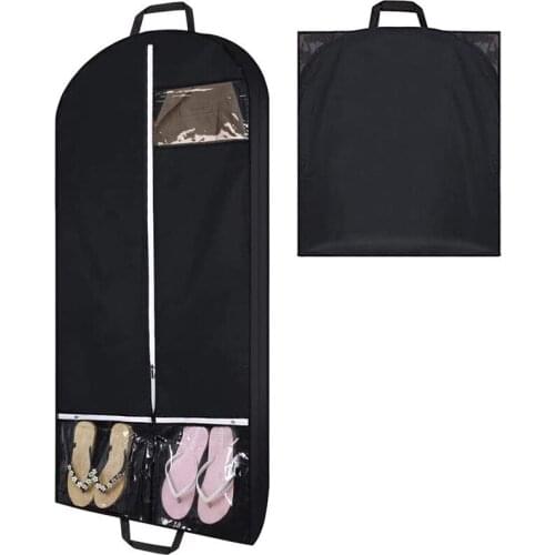 Black Suit and Dress Travel and Storage Garment Bag With Two Zipper Pockets Durable Gusseted Suit Cover Protector For Coat Dress