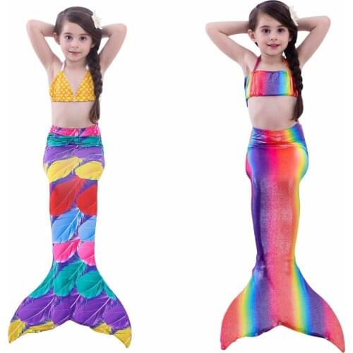 Mermaid Bathing Cosplay Costume For Kid 2-10Y Baby Girls Kid Mermaid Tail Costume Children Colored Feather Mermaid-Tail Swimsuit
