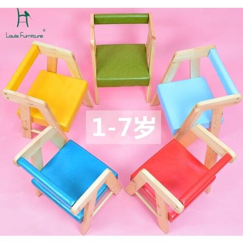 Louis Fashion Childrens Chair Backrest Solid Wood Cute Cartoon Stool Kindergarten Modern Simple