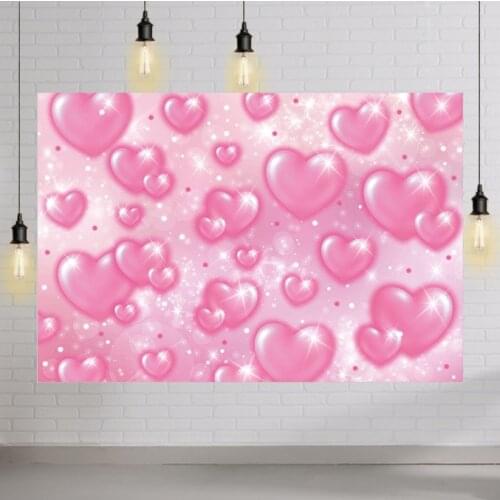 Early 2000s Photography Backdrop Pink Hearts Romantic Valentines Day Background Baby Shower Birthday Girl Party Banner Decor