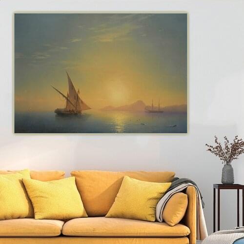 Holover Ivan Aivazovsky"Sunset over Ischia" Canvas Oil Painting Romanticism Seascape Unframed Poster Aesthetic Wall Home Decor