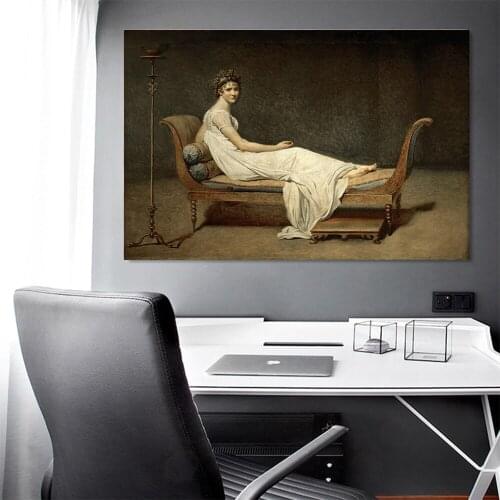 Citon Canvas Oil painting Jacques-Louis David《Portrait of Madame Recamier》Art Poster Picture Modern Wall decor Home Decoration