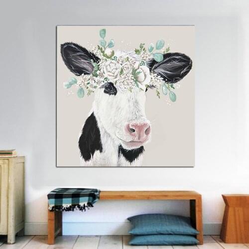 Cartoon A Lovely Cow With A Gar Painting Wall Art Canvas Poster Nursery Print Painting Wall Picture Kids Living Room Decoration
