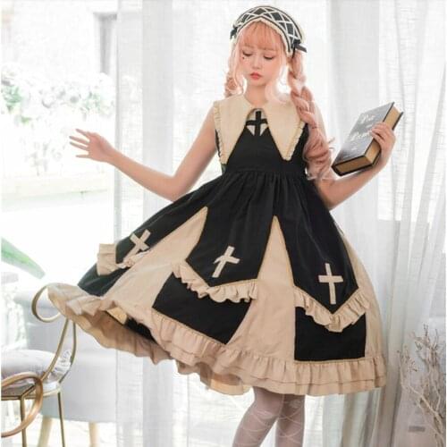 Kawaii girl gothic lolita jsk cosplay princess loli Original sweet lolita dress vintage lace cross peaked collar victorian dress