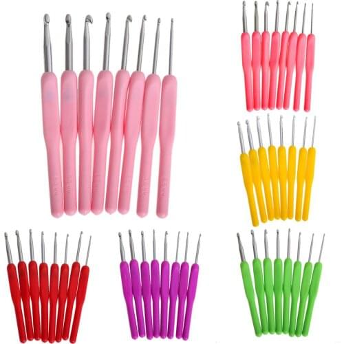 8Pcs/set Colorful Soft Plastic Handle Alumina Crochet Hooks Knitting Needles Set 2.5-6mm Crochet for Weave Sewing Needles Tool