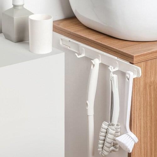 Kitchen Accessories Movable Coat Hooks For Home Wall Mounted Plastic 4 Hooks Hanger Rack Holder For Clothes Hats Robes Towels