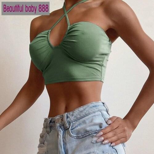 Meqeiss 2020 New Cut-Out Sexy Backless Tip Up Halter Crop Tops for Women Fashion Sleeveless Strapless Tank Top Slim Short Vest